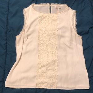 Cream sleeveless blouse with lace detail
